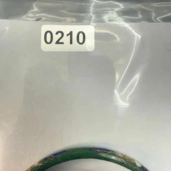 Vintage Cloisonne Bracelet Set of 2 Enamel Green Red Flowers Clouds Size 7.5" - Picture 11 of 11